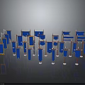Decorative Household Blue Flags With Various Shapes And Sizes White Bases On Dark Background Reflections