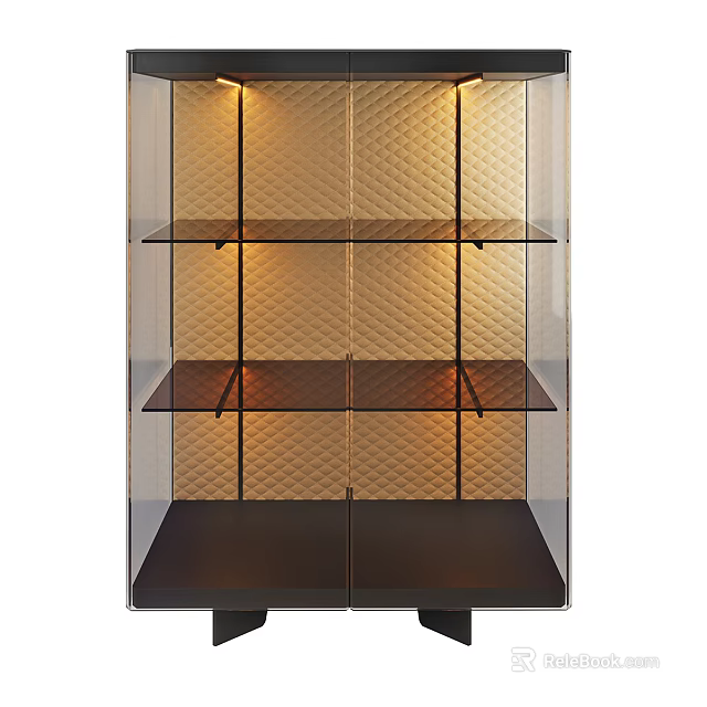 Modern Sideboard Cabinet With Glass Doors And Built In Lighting For Dining Room Storage 3d model 