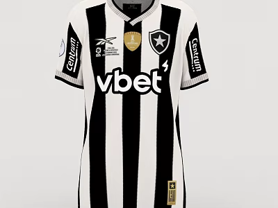 Black And White Striped Football Jersey With Vbet Logo Star Badge And Carnival Print 3d model