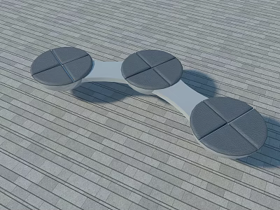 Outdoor Chair With Three Circular Gray Seats And White Connecting Structure On Striped Floor 3d model