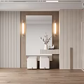Modern Elegant Walk in Closet Interior Design With Large Mirror Upholstered Stools And Glass Cabinets