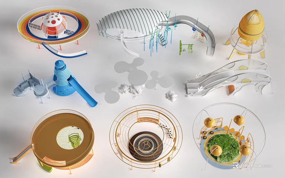 Modern Playground Equipment With Slides Climbing Frames Rotating Structures And Fun Designs For Children 3d model 