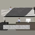 Modern Reception Desk With Marble Countertop Staff Computers Potted Plant And Decorative Items