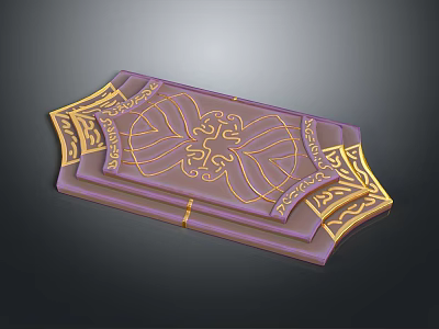 Cartoon Scene Featuring Purple Decorative Object With Intricate Golden Patterns And Ornate Designs 3d model