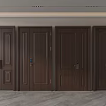 Four Dark Wooden Security Doors With Different Panel Designs And Secure Locks 3d model
