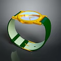 Luxury Watch With Golden Case Green Leather Strap And Shiny Dial