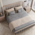 Modern Wooden Double Bed Interior Design With Gray Bedding And Bedside Lamp