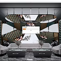 Luxury KTV Interior Design With Modern Sofa Coffee Tables Large Screens And Decorative Lights