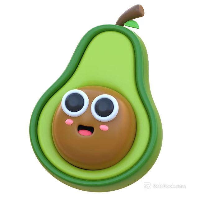 Cartoon Avocado With Cute Seed Character And Happy Facial Expression 3d model 