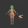 Fantasy Female Elf Character With Silver Hair Pointed Ears And Winged Staff