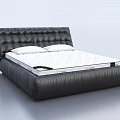Black Leather Double Bed With Upholstered Headboard And White Mattress