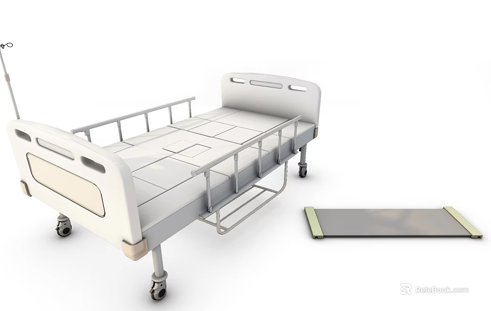 Adjustable Medical Equipment Hospital Bed With Side Rails Mattress And Wheels 3d model 
