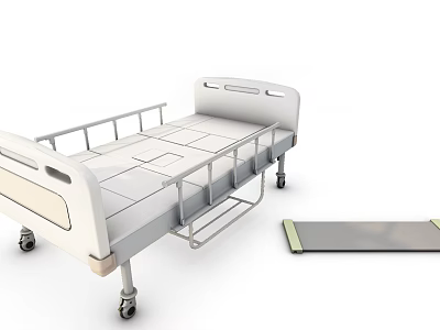 Adjustable Medical Equipment Hospital Bed With Side Rails Mattress And Wheels 3d model