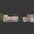 Traditional Stone Building With Connected Structures And Sloped Roofs Near Small Tree