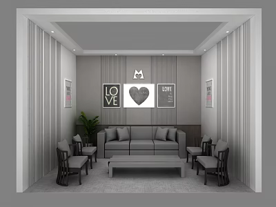 Modern Minimalist Leisure Area Interior With Sofa Chairs Coffee Table And Decorative Paintings 3d model