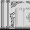Classical Roman Columns In Elegant Interior With Ornate Carvings And Decorative Wall Statue