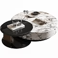 Round Marble Coffee Table With Black Small Table Glassware Magazines And Plate 3d model