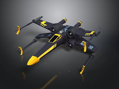 Futuristic Black And Yellow Spaceship Model With Sleek Structure For Space Exploration 3d model