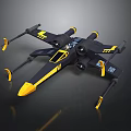 Futuristic Black And Yellow Spaceship Model With Sleek Structure For Space Exploration