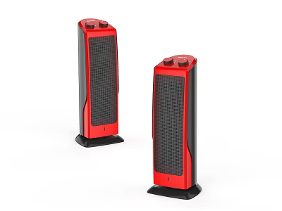 Red Tower Electric Heaters With Black Base And Heating Elements Design 3d model