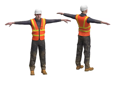 Construction Worker Man In Safety Vest And Hard Hat With Arms Extended Two Angles 3d model