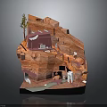 Red Rock Scenic Model With Small House Tree Figures And Cave