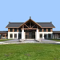 Traditional Style Detached Villa With Tiled Roof Wooden Beam Entrance And Spacious Lawn