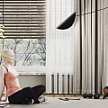Beige Curtains And Wooden Blinds In Modern Home Interior With Sheer Fabric Natural Light