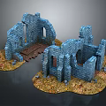 Scenic View of Blue Stone Ruins With Fallen Leaves and Earthy Ground Cover