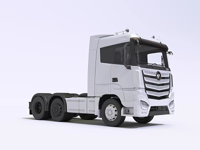 White Functional Truck With Cab Multiple Wheels And Front Brand Emblem 3d model