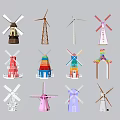 Windmill Building Power Generation Windmill Combination 3d model