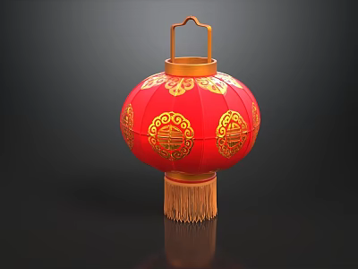 Red Chinese Lantern With Golden Decorations Traditional Patterns And Tassel For Festive Decor 3d model