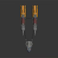 Futuristic Concept Car With Blue Gray Body And Two Yellow Red Rocket Boosters