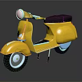 Yellow Vintage Scooter With Black Seat Round Headlight And Smooth Body Design