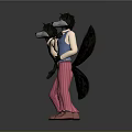 Two Wolf Characters Wearing Pink Striped Pants White Shirts Blue Vests Black Gloves With Tails