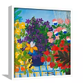 Colorful Botanical Painting Featuring Children Playing In Lush Garden With Flowers And Greenery