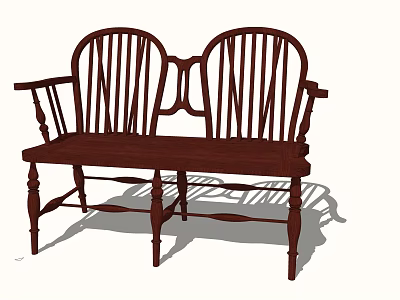 Two Seater Traditional Wooden Sofa With Dark Brown Finish High Back And Armrests 3d model