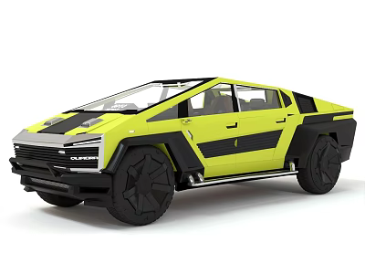Futuristic Yellow Car With Angular Design Black Accents And Large Wheels 3d model