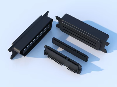 Black Plastic Connectors In Various Shapes And Sizes For Household Electronics Use 3d model