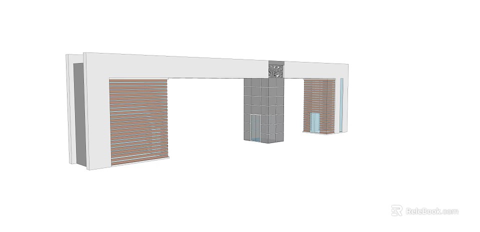 Modern Entrance Gate Design With White Frame Brown Shutters And Gray Panel 3d model 