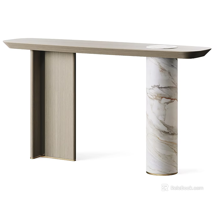 Modern Console Table With Light Wood Tabletop And Marble Support Column Design 3d model 
