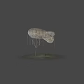 Large Vintage Airship Floating High In Clear Sky With Person Standing On Ground