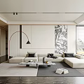 Modern Contemporary Living Room Interior With L Shaped Sofa Abstract Wall Art And Floor Lamp
