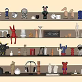 Creative Decorative Ornament Combination With Diverse Designs And Various Materials On Display Shelf