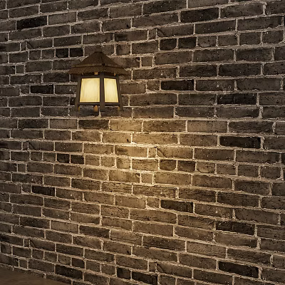 Rustic Style Pendant Light with Wooden Shade Hanging on Exposed Brick Wall for Indoor Lighting 3d model