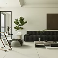 Modern Living Room Interior With Black Sofa White Armchair Green Plant Coffee Table