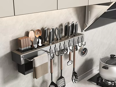 Stainless Steel Wall Mounted Kitchen Utensil Rack With Multiple Tools 3d model