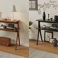 Modern Wooden Side Table With Books Lamp Coffee Pot And Wicker Basket