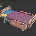 Modern Hospital Bed With White Frame Checkered Mattress And Side Rails