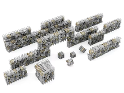 Landscape Wall Constructed With Wire Mesh Enclosed Stone Blocks In Stacked Design 3d model